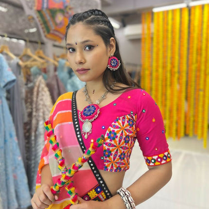 Aastha Fashion Rani Rayon Multi Colour Samosa Lace Semi Stitched Wedding Wear Lehenga Choli