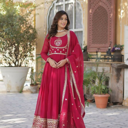 Aastha Fashion Pink Faux Blooming Georgette Sequins Embroidered work Party Wear Designer Gown