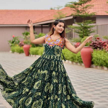 Aastha Fashion Green Faux Georgette Navratri Designer Gown Collection