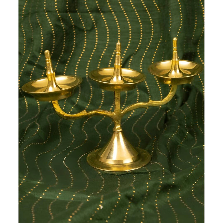 Spillbox Gold Toned Triple Lamp Diya Pooja Essentials