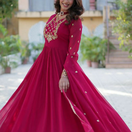 Aastha Fashion Pink Faux Blooming Georgette Sequins Embroidered work Party Wear Designer Gown