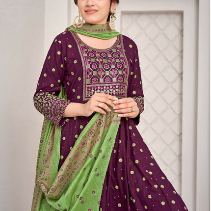 Aastha Fashion Purple Rayon Party Wear Designer Gown Collection