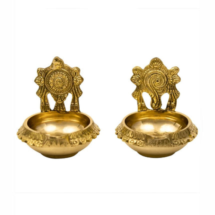 Spillbox Gold-Toned Brass 2 Pieces Shangu Chakra Kuber Diya Pooja Essentials
