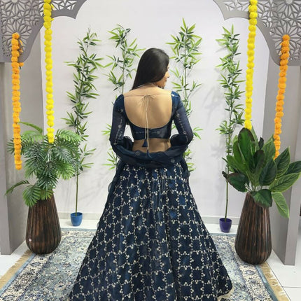 Aastha Fashion Rama Heavy Jimmy Choo Heavy Embroidery Zari +Sequence + Coding Lace Semi Stitched Wedding Wear Lehenga Choli