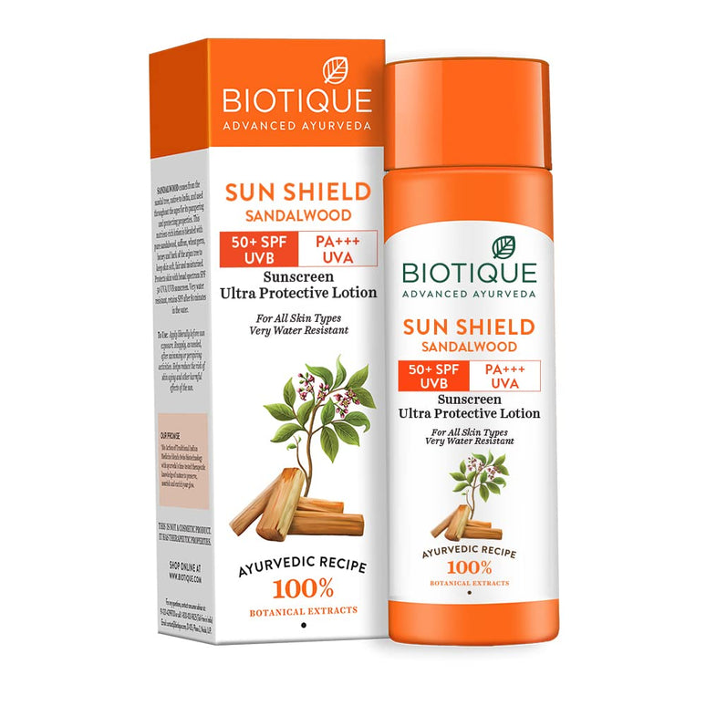 Biotique Advanced Ayurveda Sun Shield sandalwood 50+SPF UVB Sunscreen