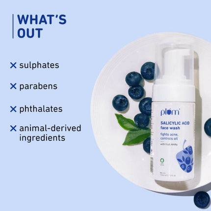 Plum Salicylic Acid Foaming Face Wash - Fights Active Acne & Oil For Smooth Skin