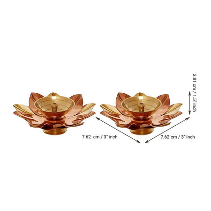 eCraftIndia Brown & Gold-Toned 2 Pcs Floral Shape Metal Diyas