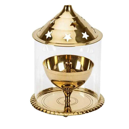 eCraftIndia Brown Brass And Glass Akhand Diya