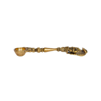 eCraftIndia Gold-Toned Ethnic Carved Brass Long Stick Diya with 1 Wick for Pooja Room