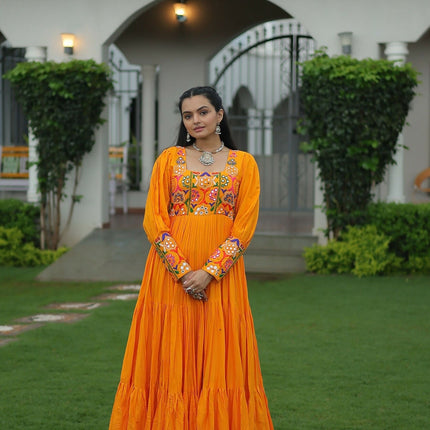 Aastha Fashion Yellow Rayon Party Wear Designer Gown Collection