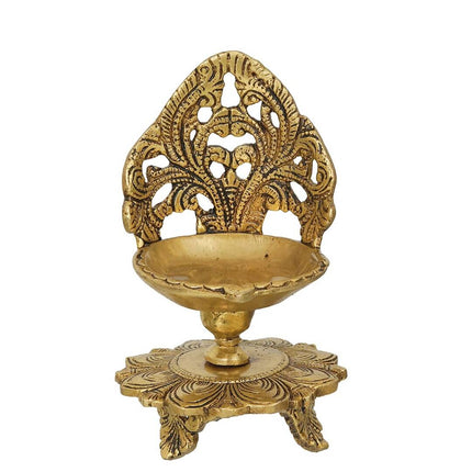 eCraftIndia Golden Decorative Handcrafted Brass Diya Stand