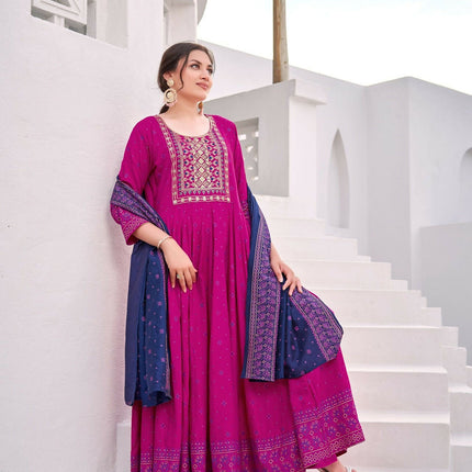 Aastha Fashion Magenta Rayon Party Wear Designer Gown Collection