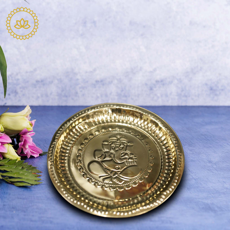 Brass Ganesh Plate Aarthi: Embrace Divine Blessings and Remover of Obstacles