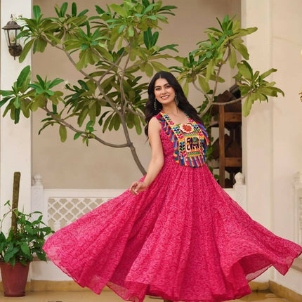 Aastha Fashion Magenta Faux Georgette Bandhani Print Navratri Designer Gown Collection