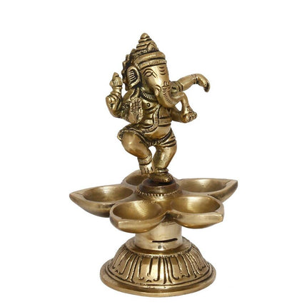 eCraftIndia Gold-Toned Handcrafted Dancing Lord Ganesha Showpiece With Diya