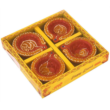 Tied Ribbons Set Of 4 Terracotta Diyas