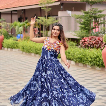 Aastha Fashion Blue Faux Georgette Navratri Designer Gown Collection