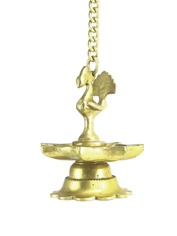 eCraftIndia Gold-Toned Peacock Shaped Hanging Oil Wick Diya