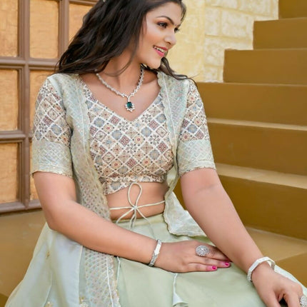 Aastha Fashion Pista Heavy Joya Silk Heavy Embroidery Zari Semi Stitched Wedding Wear Lehenga Choli