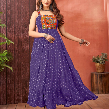 Aastha Fashion Purple Faux Blooming Georgette Glamorous Festival Wear Designer Navratri Gown Collection