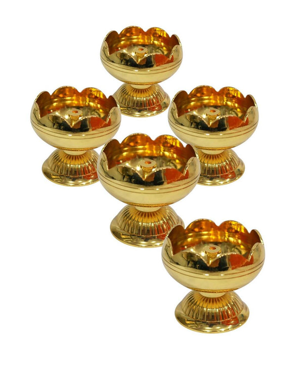 Tied Ribbons Gold Toned 5 Pieces Akhand Brass Diyas
