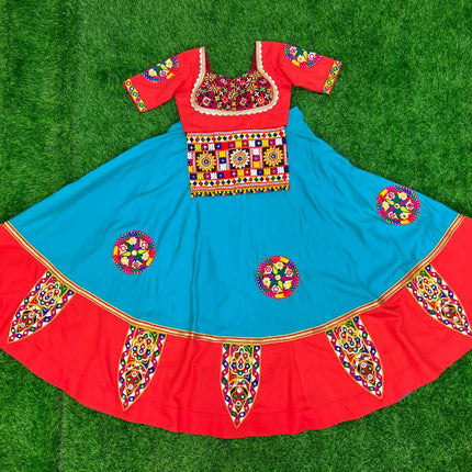 Aastha Fashion Rama Roman Silk Real Mirror Gamthi Work Patch + Readymade Lace Semi Stitched Wedding Wear Lehenga Choli