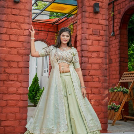 Aastha Fashion Pista Heavy Joya Silk Heavy Embroidery Zari Semi Stitched Wedding Wear Lehenga Choli