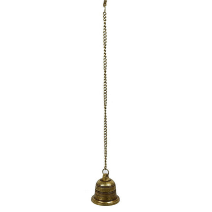 CraftVatika Gold-Toned Brass Hanging Bell with Attached Chain & Hook