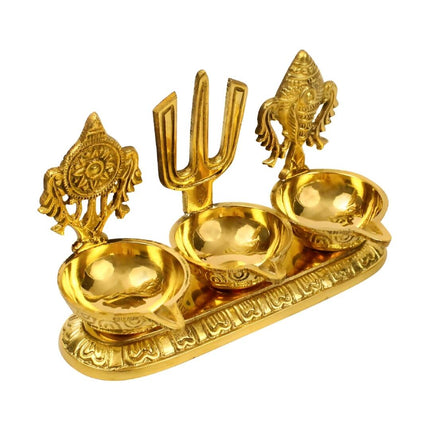 Spillbox Gold-Toned Brass Namah 3 Kuber Diya Pooja Essential