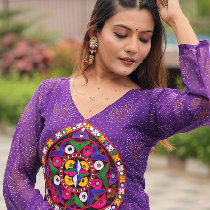 Aastha Fashion Purple Faux Georgette Navratri Designer Gown Collection