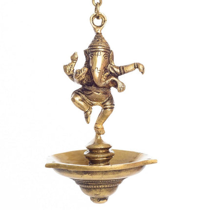 eCraftIndia Brown Dancing Ganesha Brass Hanging Diya