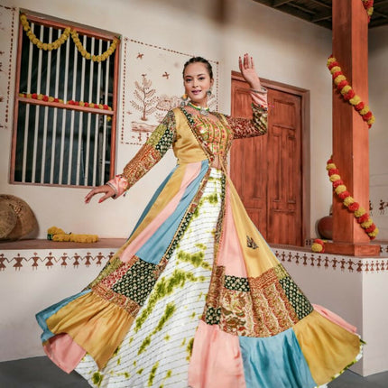 Aastha Fashion White Heavy Rayon Cotton Heavy Embroidery + Sequence Work Semi Stitched Wedding Wear Lehenga Choli