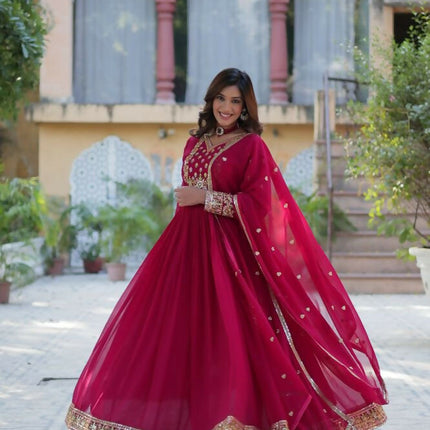 Aastha Fashion Pink Faux Blooming Georgette Sequins Embroidered work Party Wear Designer Gown