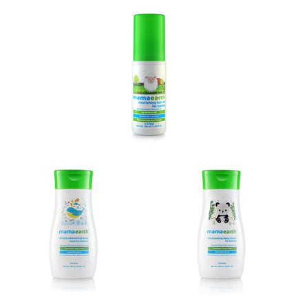 Mamaearth Daily Moisturizing Lotion & Deeply Nourishing Wash & Nourishing Hair Oil for Babies