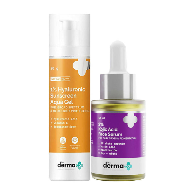The Derma Co 2% Kojic Acid Face Serum & 1% Hyaluronic Sunscreen Aqua Gel SPF 50 Combo