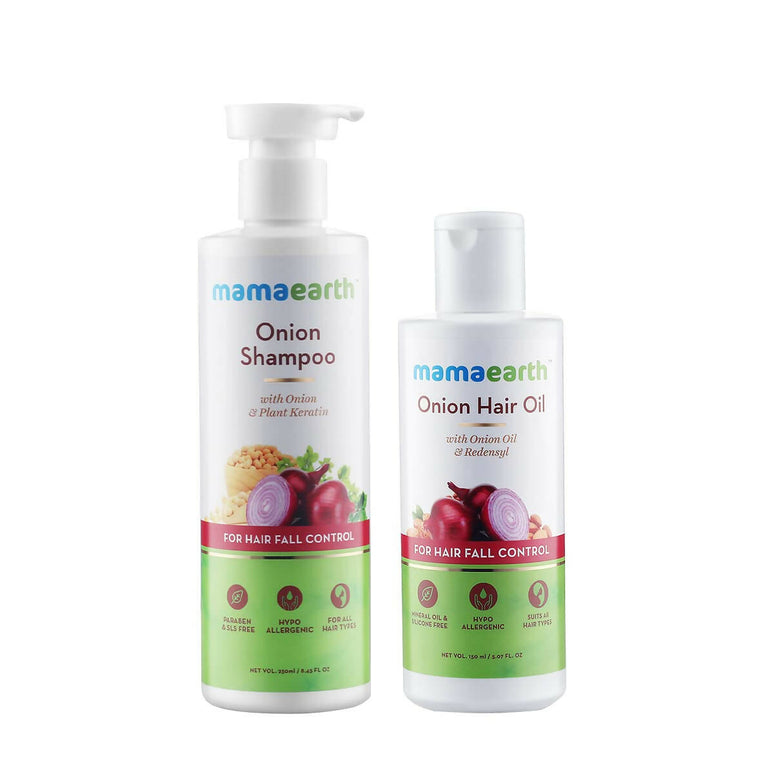 Mamaearth Onion Hair Oil and Onion Shampoo For Hair Fall Control