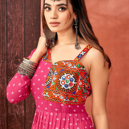 Aastha Fashion Pink Faux Blooming Georgette Glamorous Festival Wear Designer Navratri Gown Collection