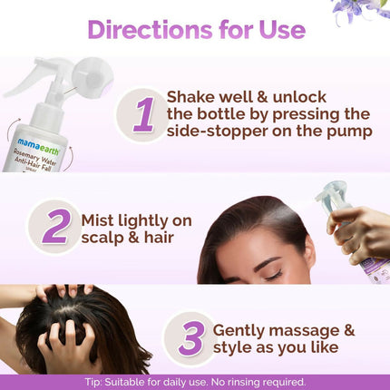 Mamaearth Rosemary Water Anti-Hair Fall Spray with 100% Pure Steam Distilled Rosemary Water & Methi Dana for Hair