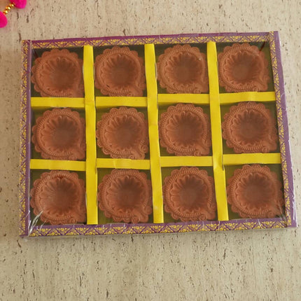 Tied Ribbons Brown Set of 12 Handmade Clay Terracotta Diyas