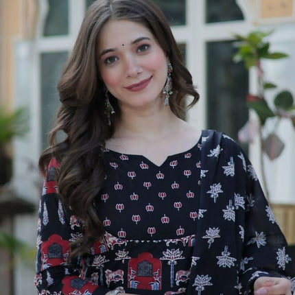 Aastha Fashion Black Pure Cotton Printed Party Wear Designer Gown