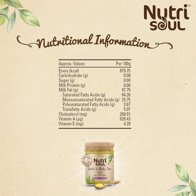 Nutrisoul Garlic & Herbs Ghee | Rich in Antioxidants | Pure Ghee Supports Immunity & Health