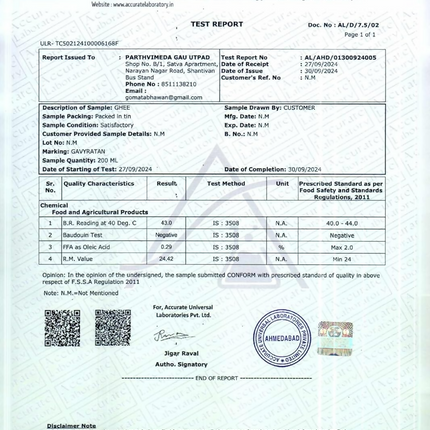 Gavyratan 100% Pure Tharparkar A2 Cow Ghee