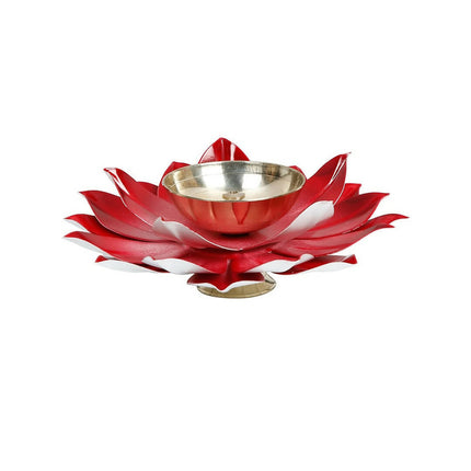CraftVatika Red Lotus-Shaped Pooja Diya Oil Lamp