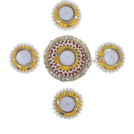 Tied Ribbons Set Of 5 Golden Diwali Dcoration Tealight Candle Holder