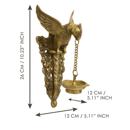 eCraftIndia Gold-Toned Handcrafted Bird Wall Hanging with Diya for 5 wicks