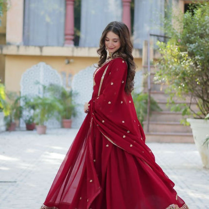 Aastha Fashion Maroon Faux Blooming Georgette Sequins Embroidered work Party Wear Designer Gown