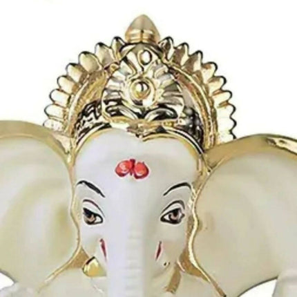 Tamas Gold-Polished Gaj Karna Ganesh Idol Off White & Gold Color