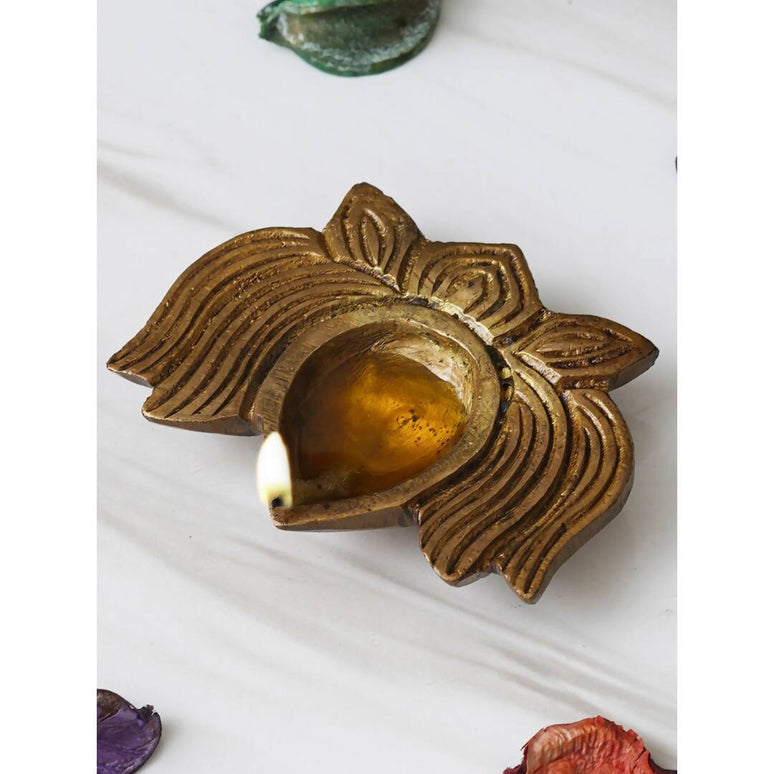 eCraftIndia Gold Toned Lotus Shaped Traditional Brass Diya