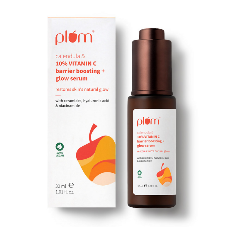 Plum 10% Vitamin C Barrier Boosting + Glow Serum with Calendula For Glowing Skin
