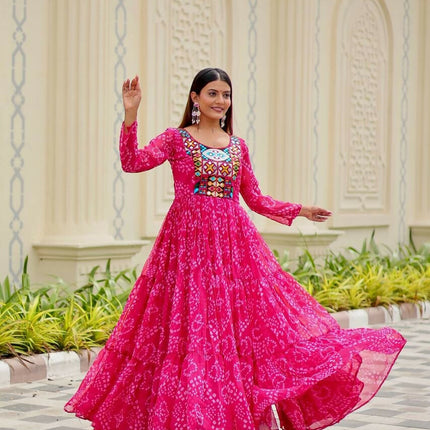 Aastha Fashion Pink Faux Georgette Navratri Designer Gown Collection